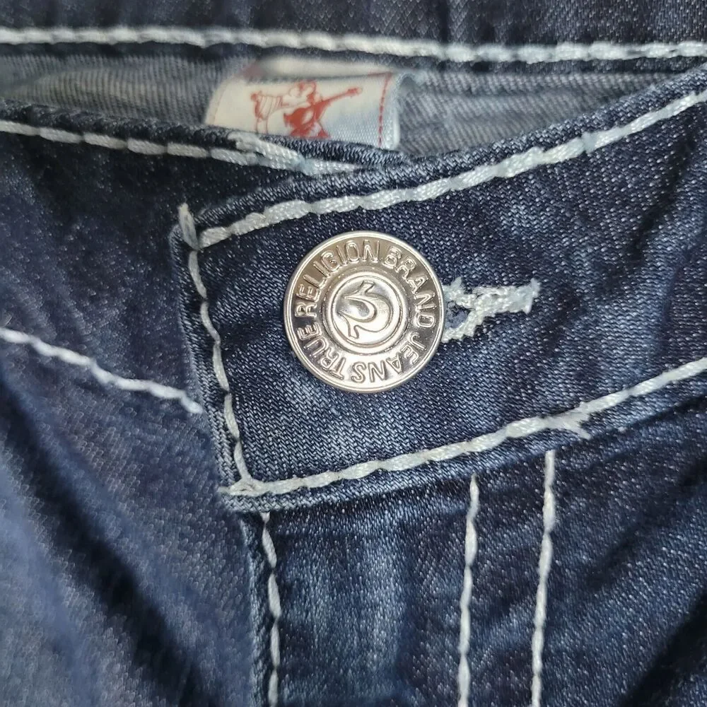 True Religion Jeans 33 Blue Denim Natural Big T Bobby Y2K Thick Stitch Straight‎